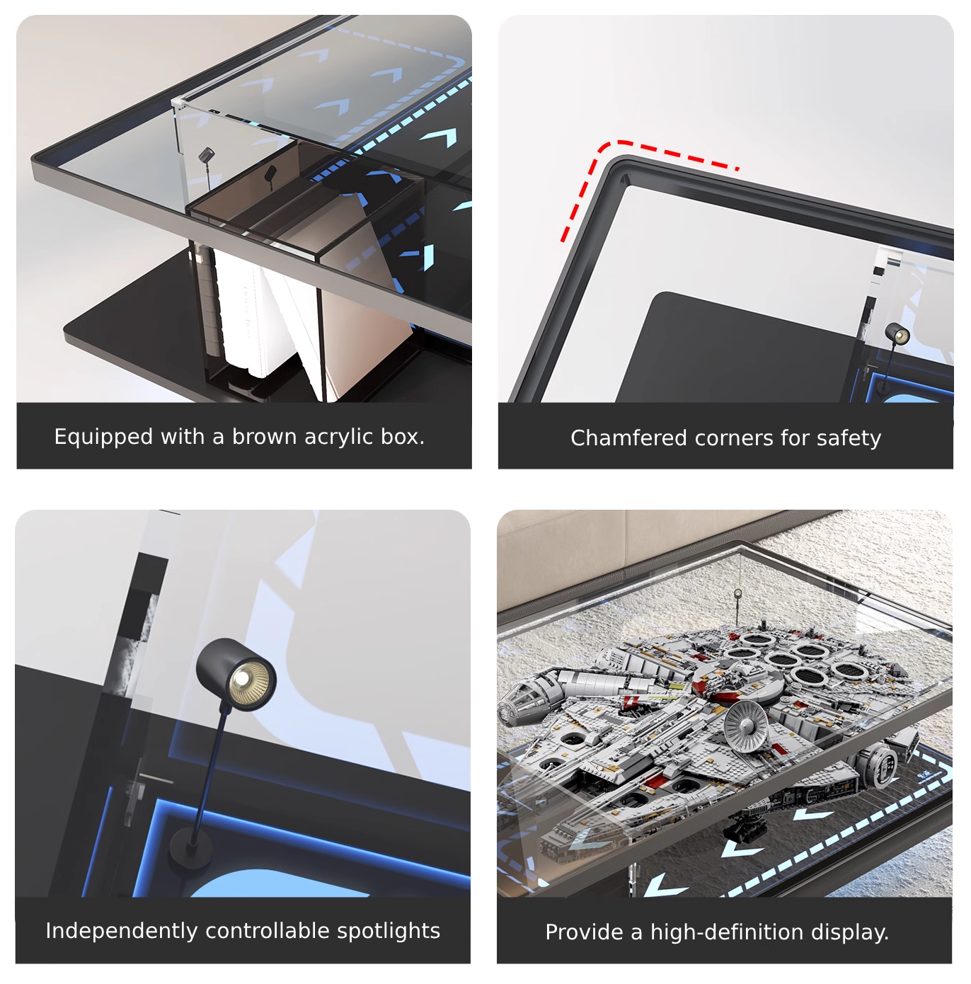 LED Acrylic & Glass Coffee Table - Perfect Display Case for LEGO 75192 Millennium Falcon (Model Not Included)