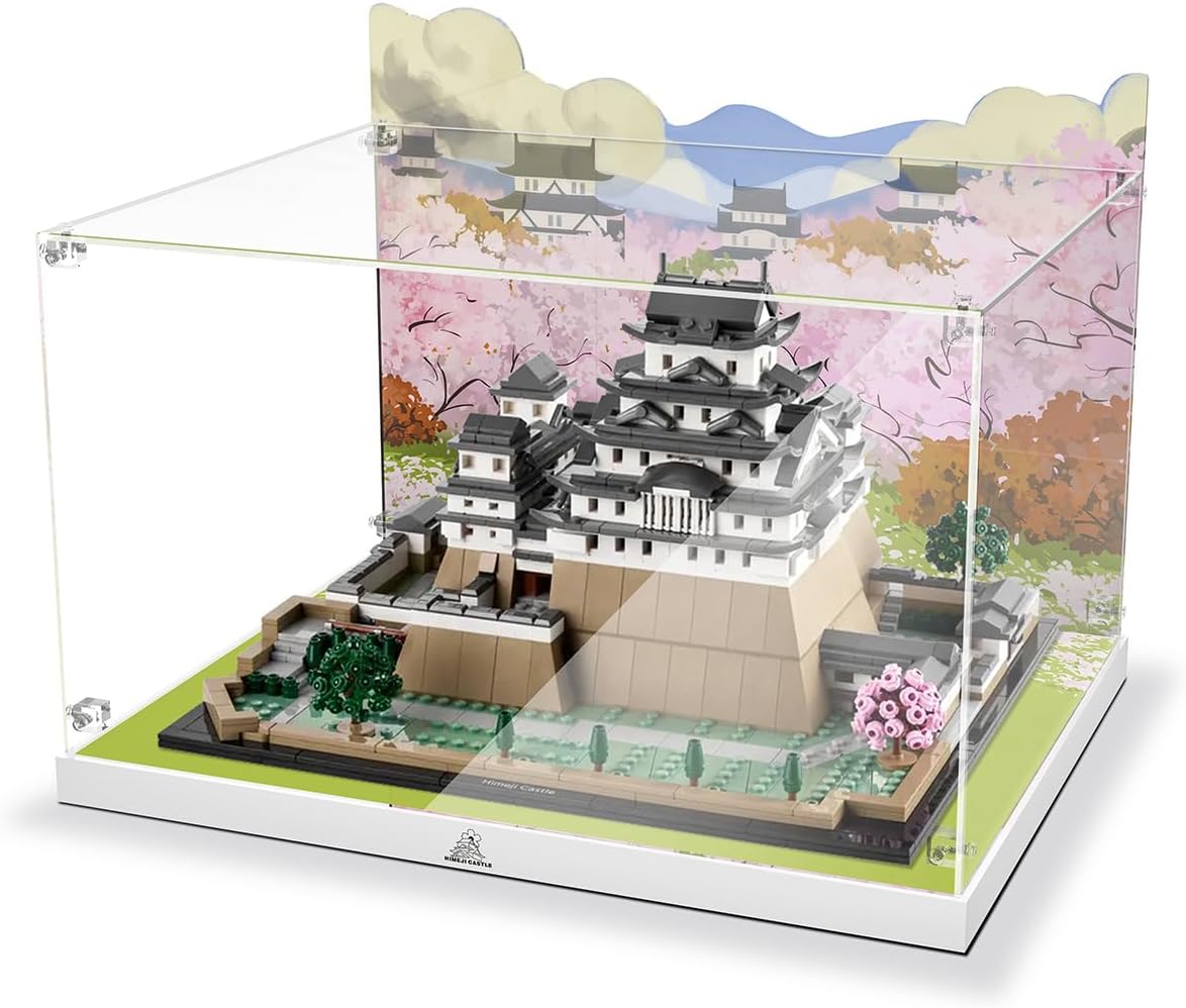 Nookbricks Acrylic Display Case for Lego Architecture Landmarks Collection: Himeji Castle 21060 Building Set, Customized Decorative Box & HD Painted Background