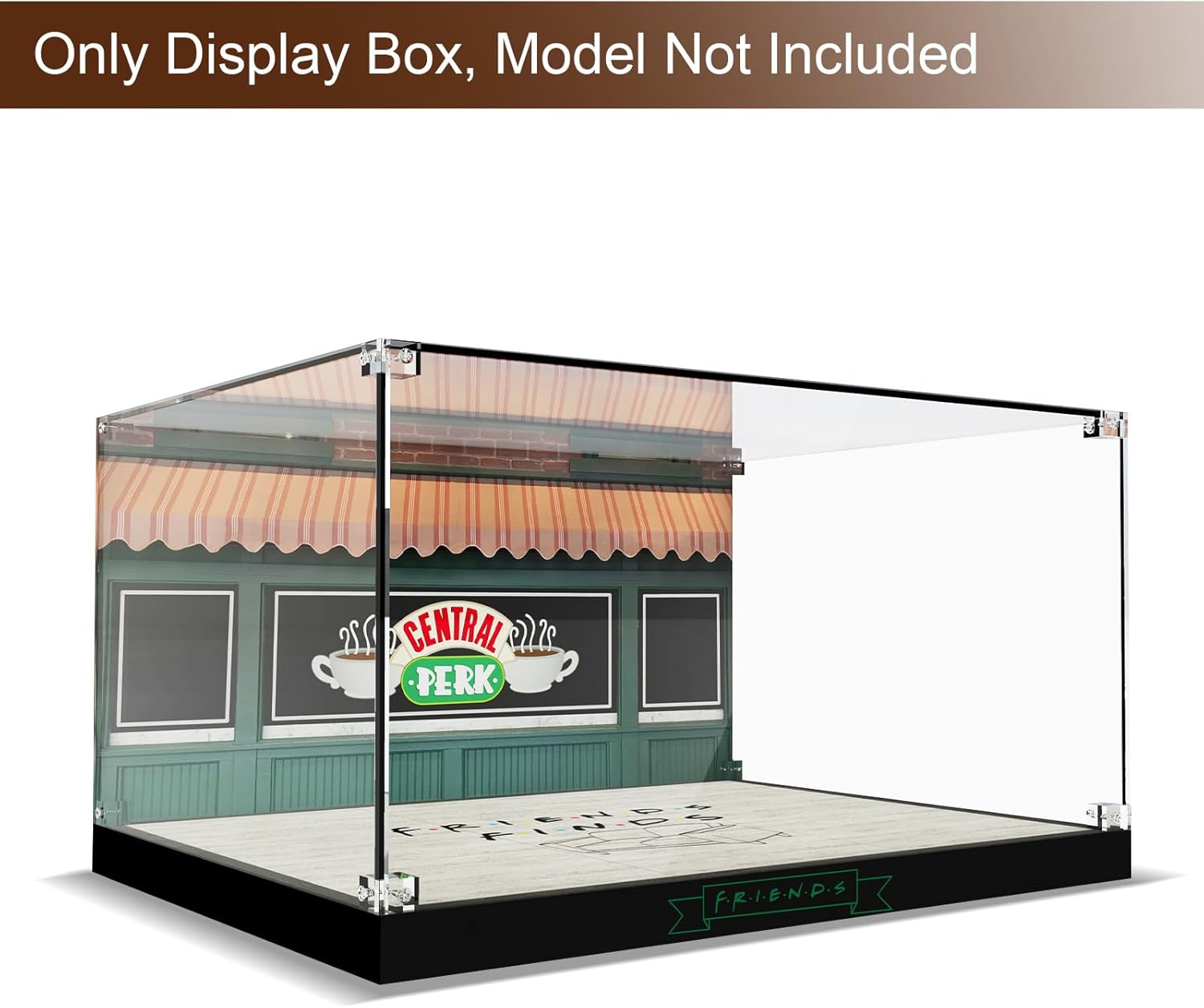 Acrylic Display Case for LEGO Ideas 21319 Central Perk, Customized Decorative Box for The Friends Block Model, Clear Acrylic Plate with Base & HD Painted Background