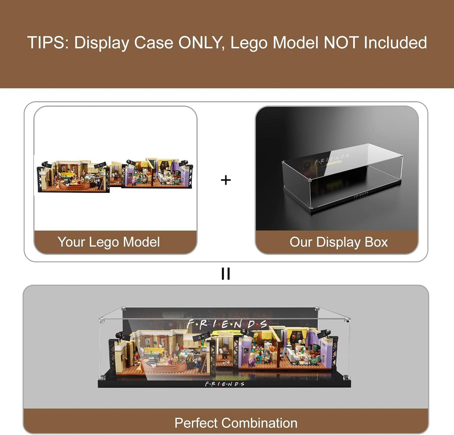Acrylic Display Case for LEGO Ideas 21319 Central Perk, Customized Decorative Box for The Friends Block Model, Clear Acrylic Plate with Base & HD Painted Background