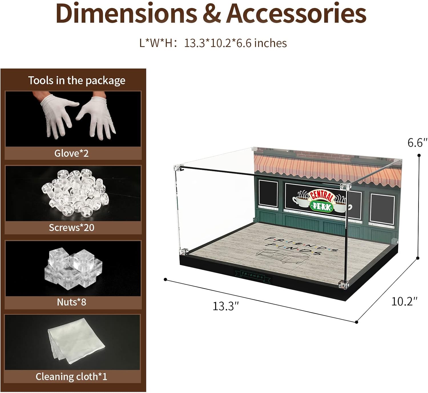 Acrylic Display Case for LEGO Ideas 21319 Central Perk, Customized Decorative Box for The Friends Block Model, Clear Acrylic Plate with Base & HD Painted Background