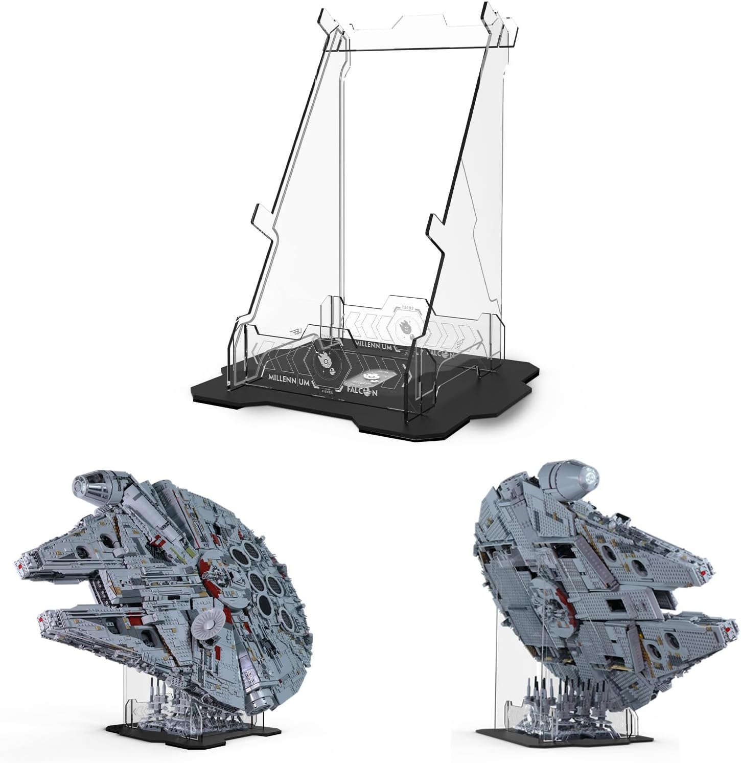 Nookbricks Acrylic Display Stand for Lego Star Wars Ultimate Millennium Falcon Building Set,Vertical Display Bracket for Lego 75192 Starship Model