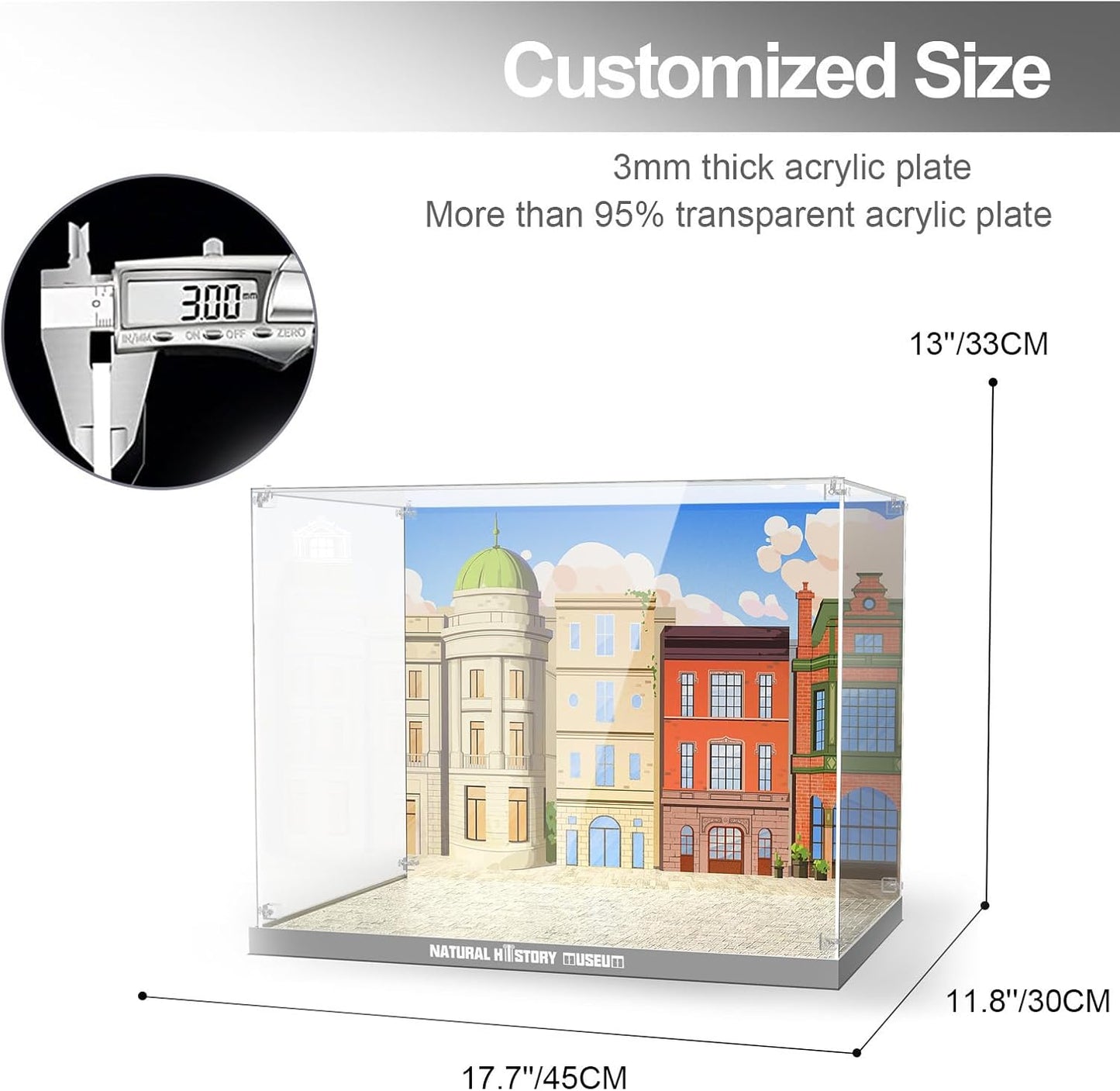 Nookbricks Acrylic Display Case for Lego Natural History Museum 10326 Building Set, Dustproof Display Box, Clear Acrylic Plate with Base & HD Painted Background