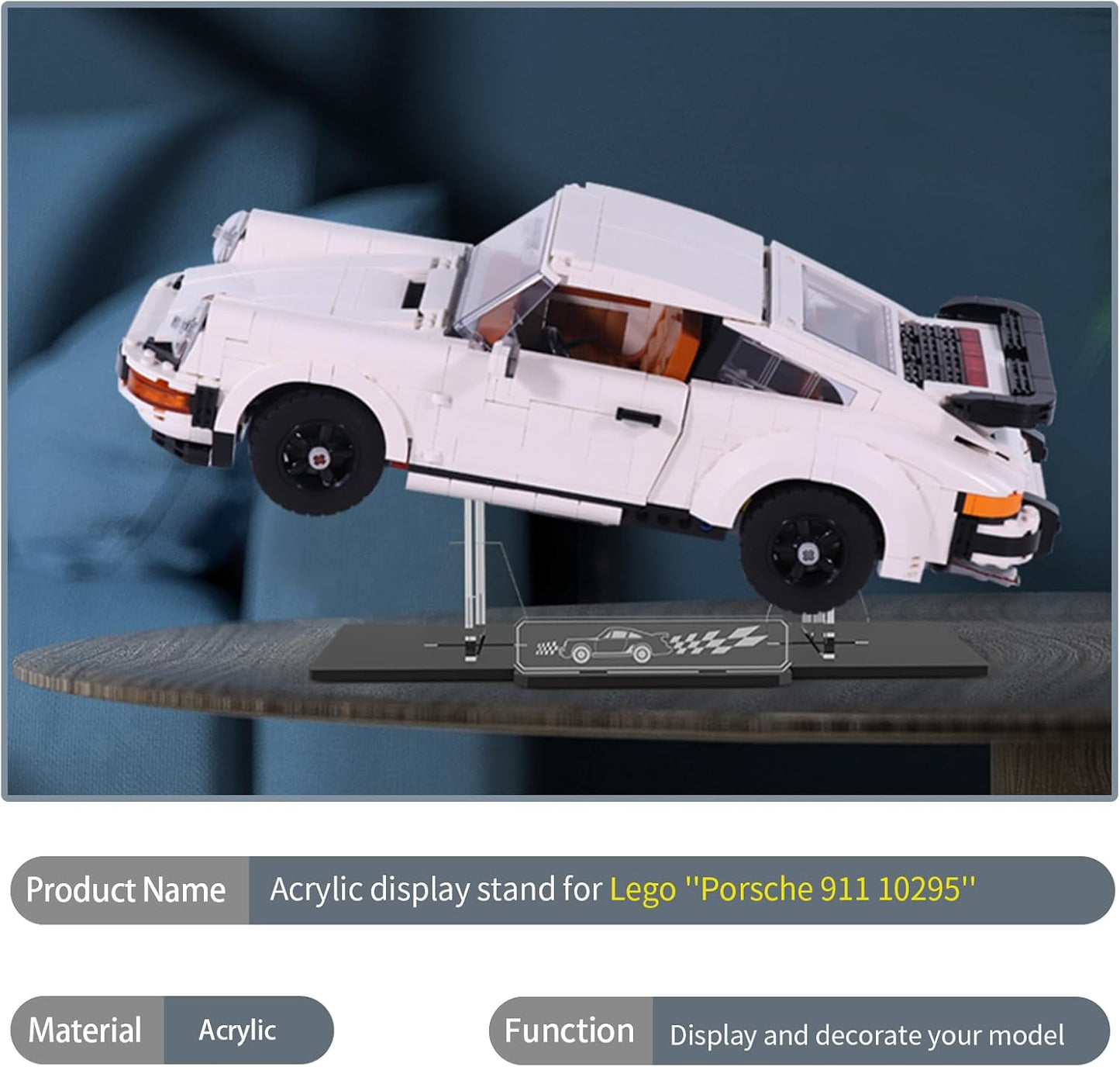 Nookbricks Acrylic Display Stand for Lego Porsche 911, 5MM Thick Acrylic ,Transparent Display Stand, Design Compatible with Lego 10295