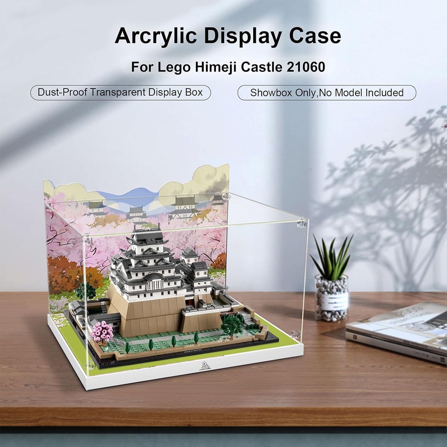 Nookbricks Acrylic Display Case for Lego Architecture Landmarks Collection: Himeji Castle 21060 Building Set, Customized Decorative Box & HD Painted Background