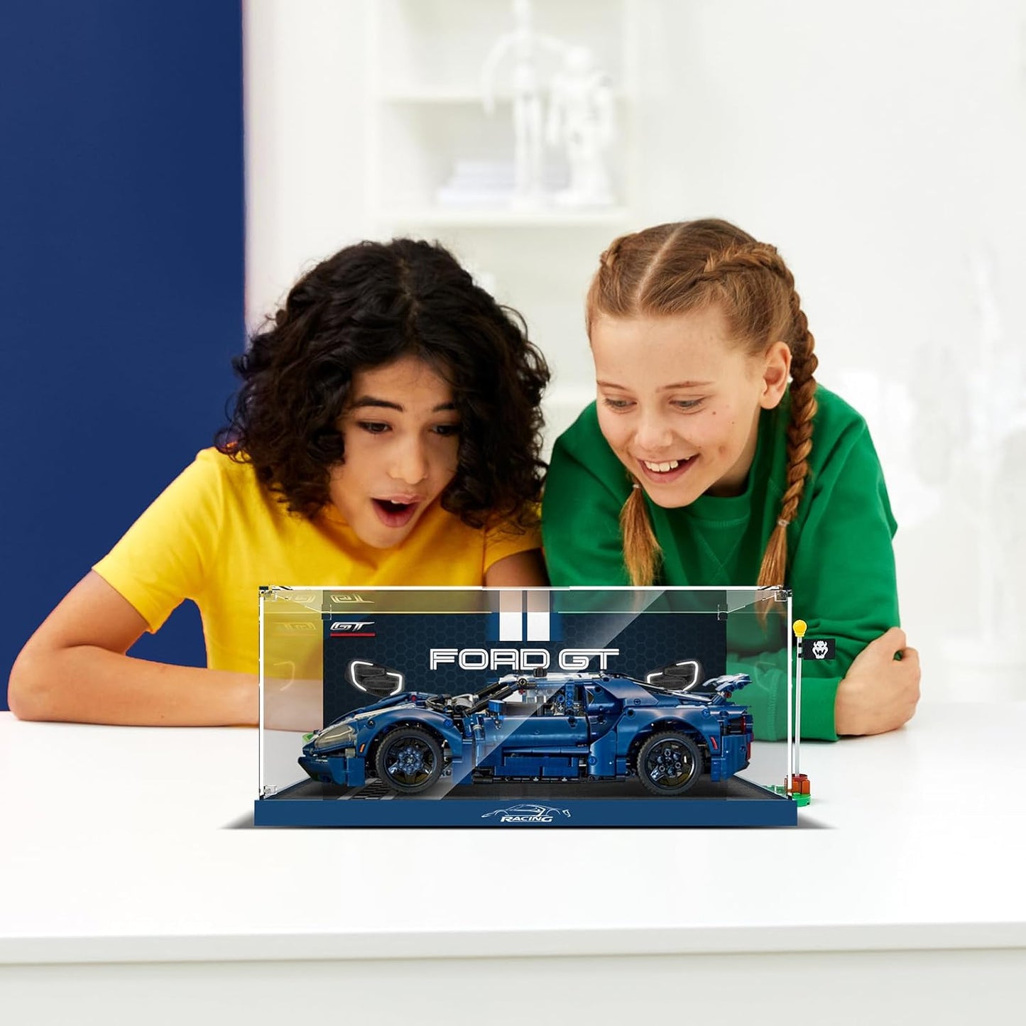 Acrylic Display Case for LEGO Technic 2022 Ford GT 42154 Car Model Kit, Clear Acrylic Plate with Base & Painted Background
