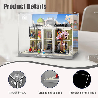 Nookbricks Acrylic Display Case for Lego Natural History Museum 10326 Building Set, Dustproof Display Box, Clear Acrylic Plate with Base & HD Painted Background