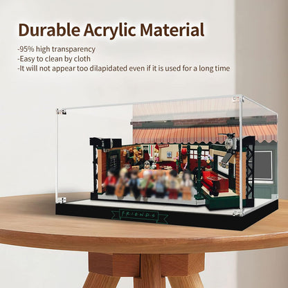 Acrylic Display Case for LEGO Ideas 21319 Central Perk, Customized Decorative Box for The Friends Block Model, Clear Acrylic Plate with Base & HD Painted Background