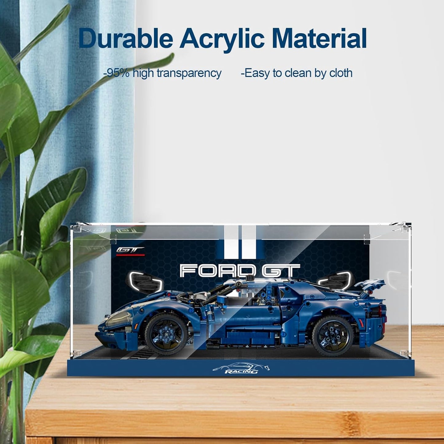 Acrylic Display Case for LEGO Technic 2022 Ford GT 42154 Car Model Kit, Clear Acrylic Plate with Base & Painted Background