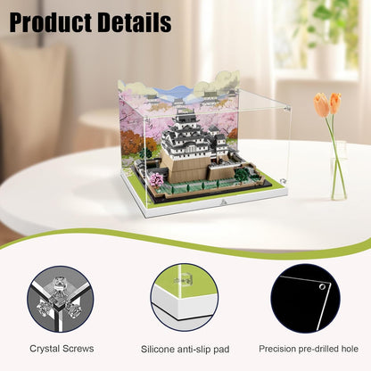 Nookbricks Acrylic Display Case for Lego Architecture Landmarks Collection: Himeji Castle 21060 Building Set, Customized Decorative Box & HD Painted Background