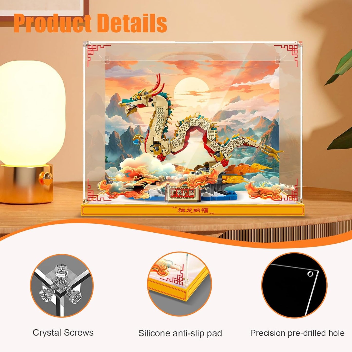 Nookbricks Acrylic Display Case for Lego Spring Festival Auspicious Dragon 80112 Building Set, Dustproof Display Box for Dragon Toy Building Set, Perfect Display Model