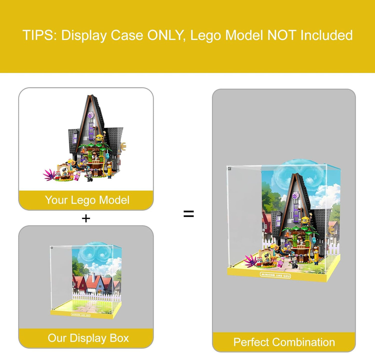 Acrylic Display Case for Lego Minions and Gru's Family Mansion - Display Box Compatible with Lego 75583 Minions Toy House and Tree Playset