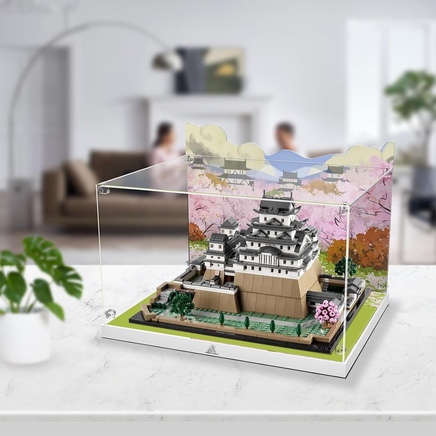 Nookbricks Acrylic Display Case for Lego Architecture Landmarks Collection: Himeji Castle 21060 Building Set, Customized Decorative Box & HD Painted Background