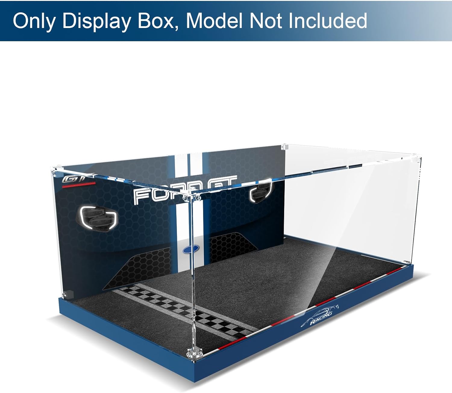 Acrylic Display Case for LEGO Technic 2022 Ford GT 42154 Car Model Kit, Clear Acrylic Plate with Base & Painted Background