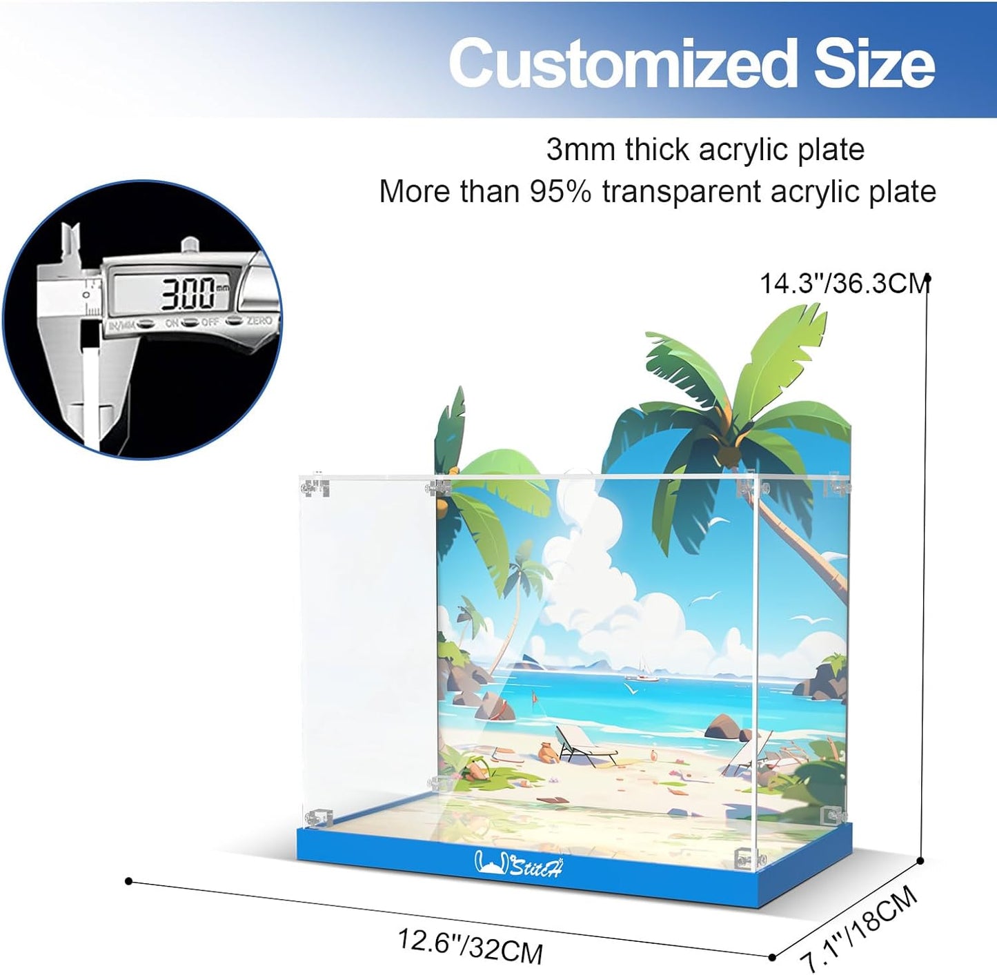 Nookbricks Acrylic Display Case for Lego Disney Stitch Toy Building Kit - Display Box Compatible with Lego 43249, Clear Acrylic Plate with Base & HD Painted Background