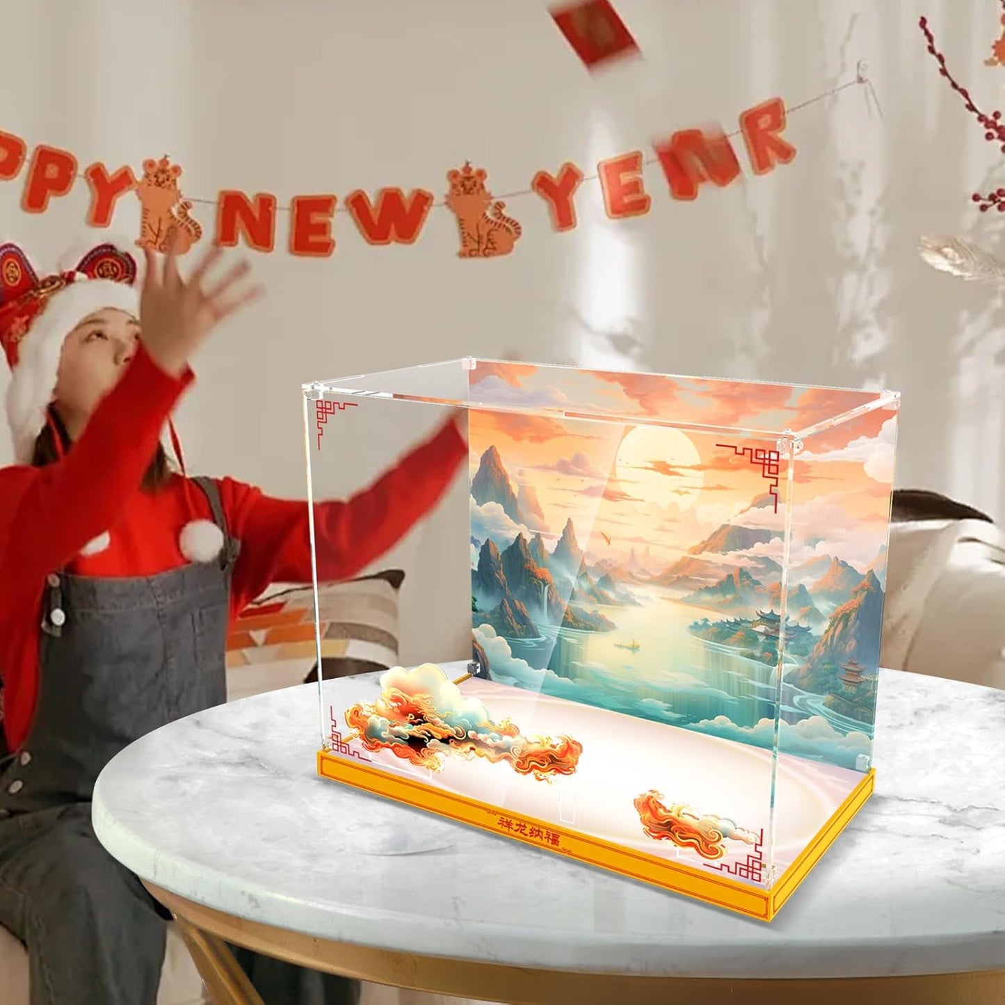 Nookbricks Acrylic Display Case for Lego Spring Festival Auspicious Dragon 80112 Building Set, Dustproof Display Box for Dragon Toy Building Set, Perfect Display Model
