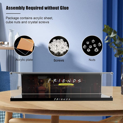 Acrylic Display Case for LEGO Ideas 21319 Central Perk, Customized Decorative Box for The Friends Block Model, Clear Acrylic Plate with Base & HD Painted Background