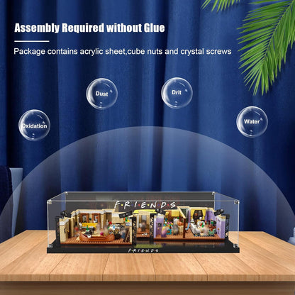 Acrylic Display Case for LEGO Ideas 21319 Central Perk, Customized Decorative Box for The Friends Block Model, Clear Acrylic Plate with Base & HD Painted Background
