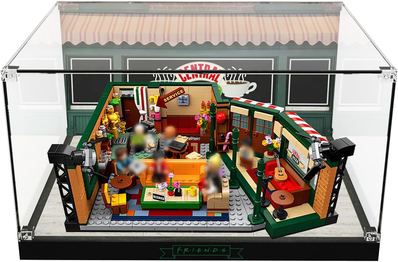 Acrylic Display Case for LEGO Ideas 21319 Central Perk, Customized Decorative Box for The Friends Block Model, Clear Acrylic Plate with Base & HD Painted Background
