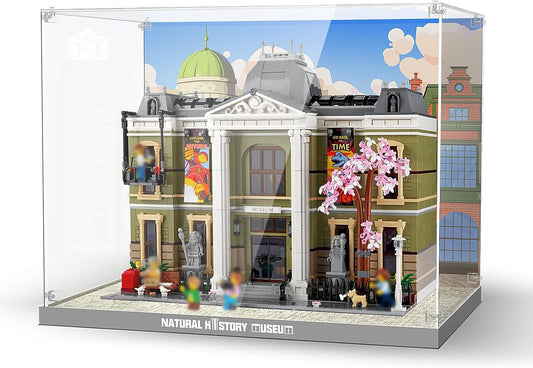Nookbricks Acrylic Display Case for Lego Natural History Museum 10326 Building Set, Dustproof Display Box, Clear Acrylic Plate with Base & HD Painted Background