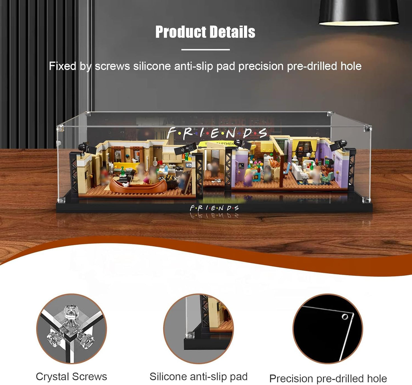 Acrylic Display Case for LEGO Ideas 21319 Central Perk, Customized Decorative Box for The Friends Block Model, Clear Acrylic Plate with Base & HD Painted Background