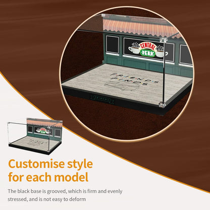 Acrylic Display Case for LEGO Ideas 21319 Central Perk, Customized Decorative Box for The Friends Block Model, Clear Acrylic Plate with Base & HD Painted Background