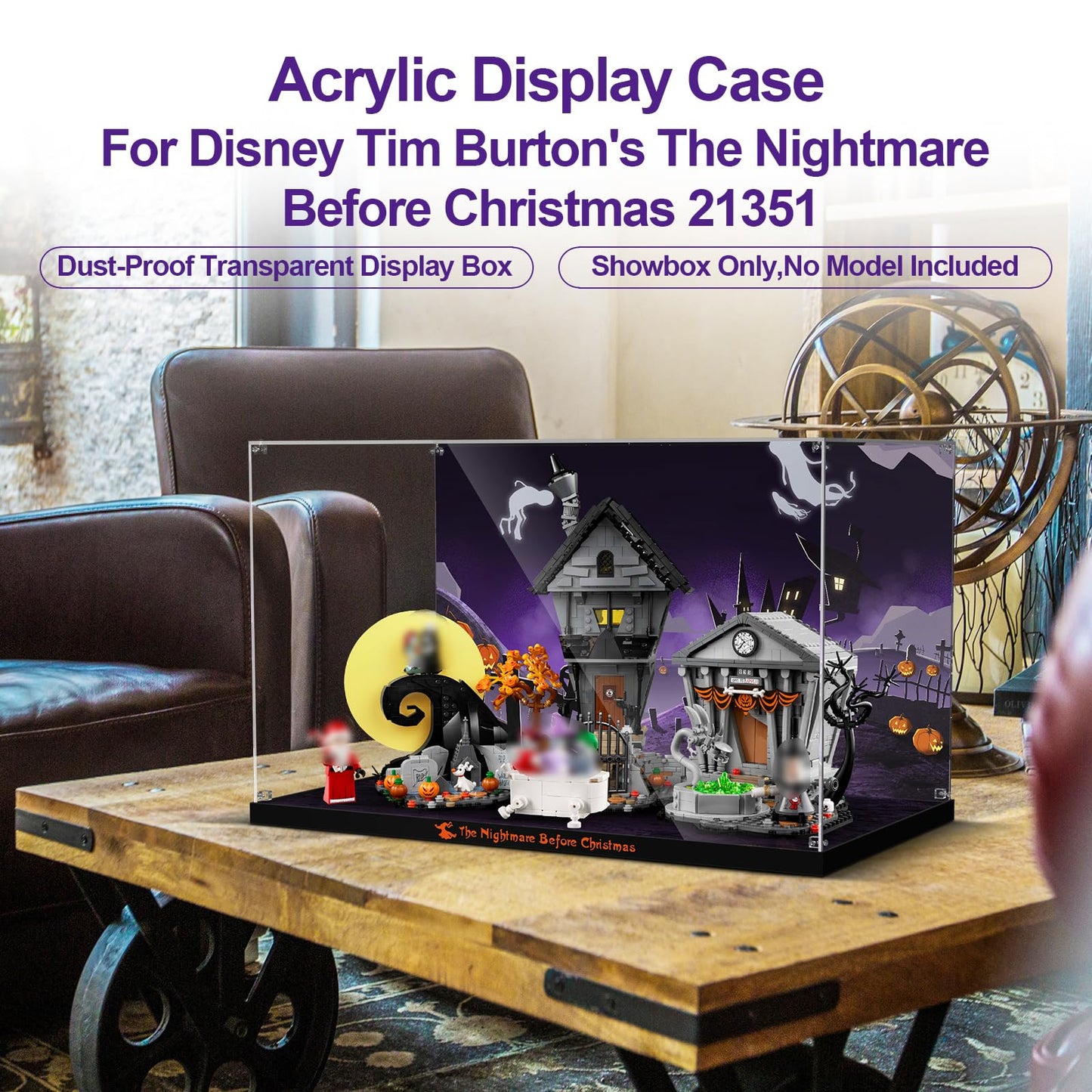 Acrylic Display Case for Lego 21351 Disney Tim Burton's The Nightmare Before Christmas (Lego set Not Included).