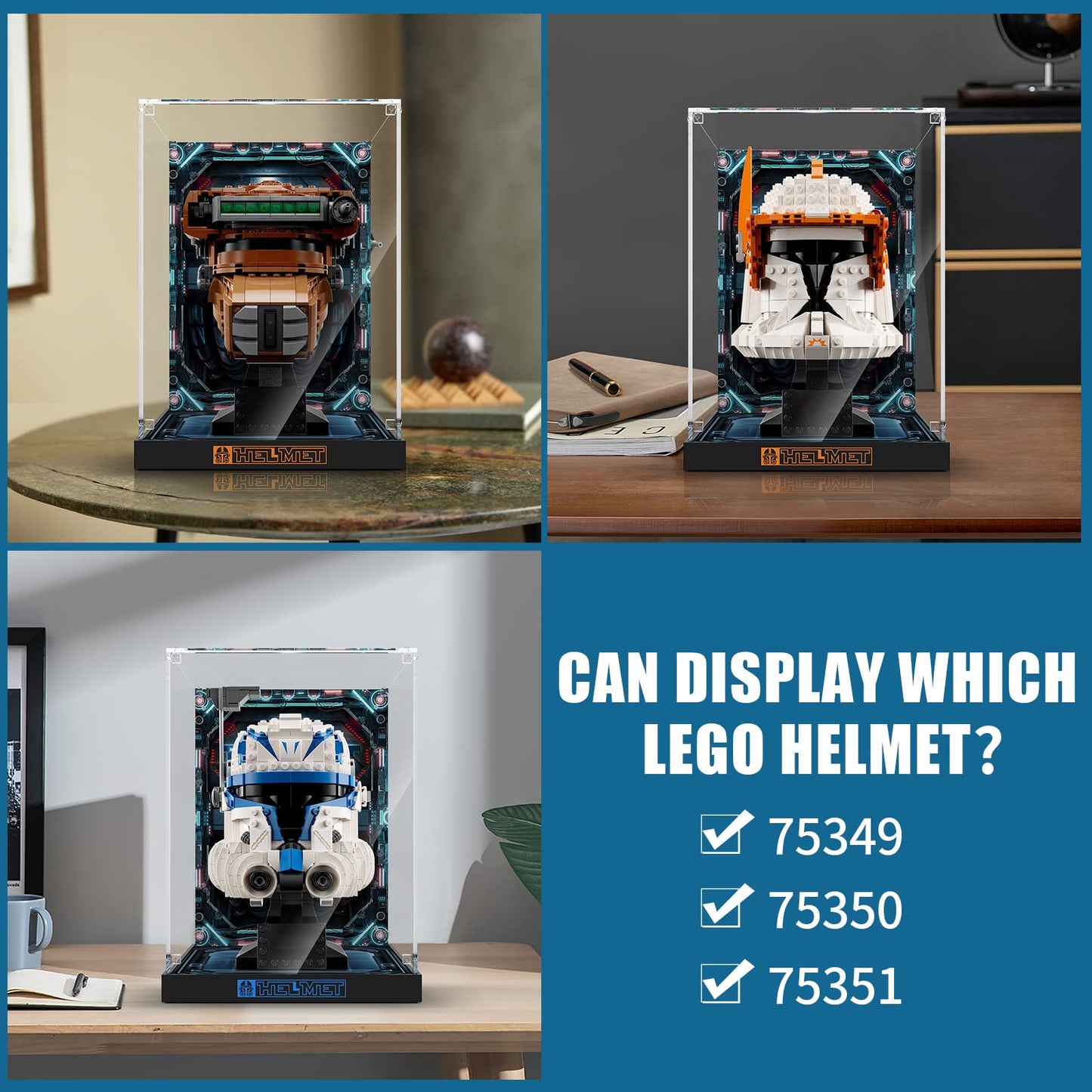 Acrylic Display Case for Lego Star Wars 75349/75350 Helmets (Lego set not included).